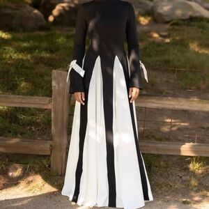 BATUL CELINE DRESS Two-toned black & cream